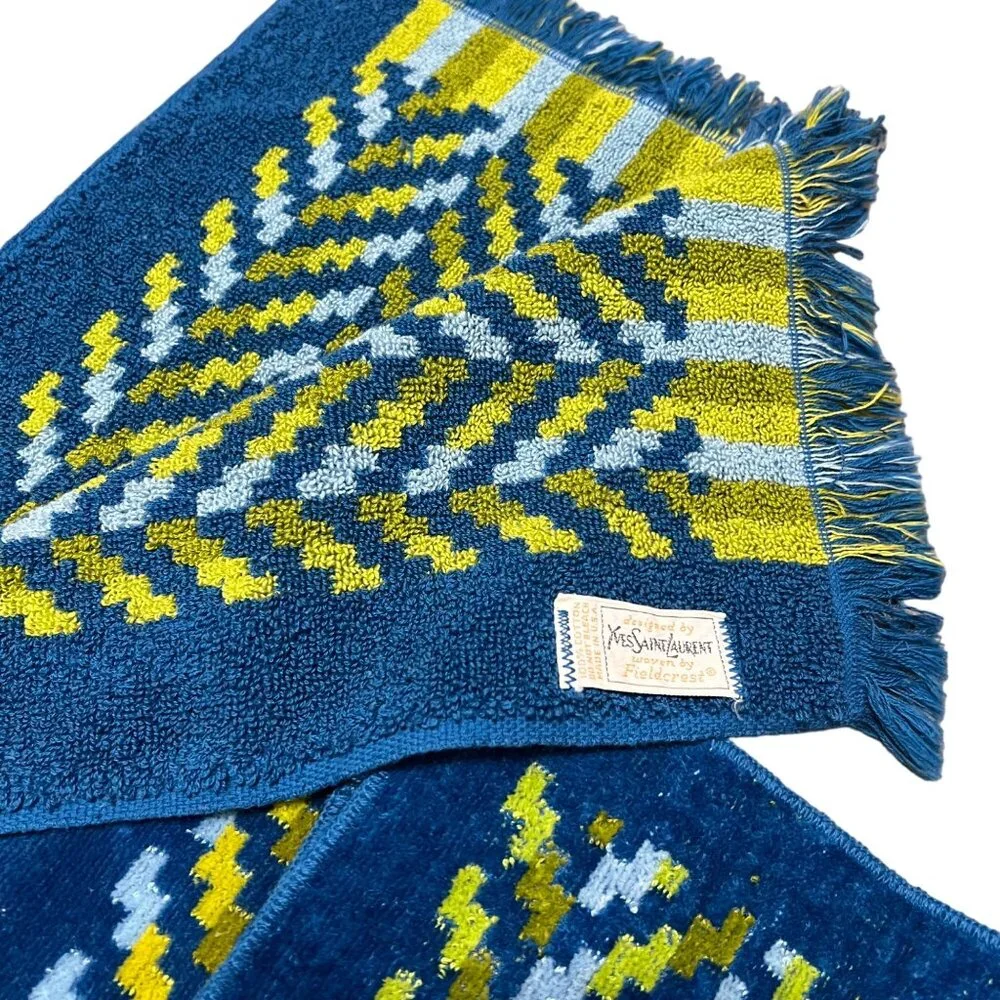 VTG YSL Yves Saint Laurent Blue Retro MCM Terrycloth Fieldcrest 3 Pc Towel Set